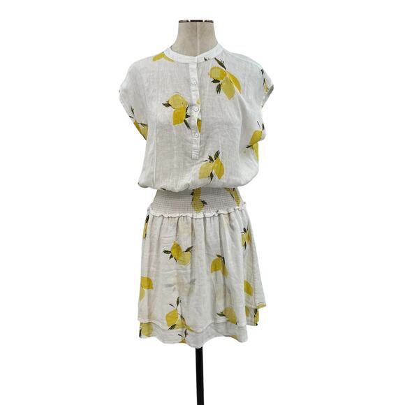 Rails Angelina Dress Mini Linen Citronnade Lemon Print White Yellow Size Small - Picture 2 of 13